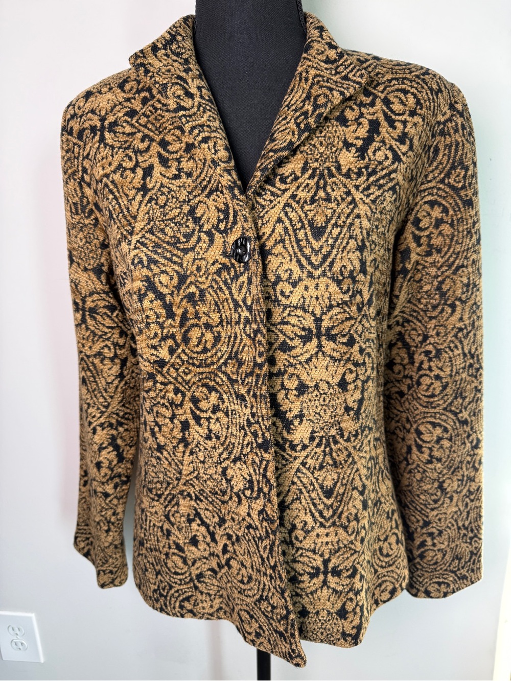 Coldwater Creek Baroque Tapestry Jacquard Blazer Gold Black Dark Academia Sz 10